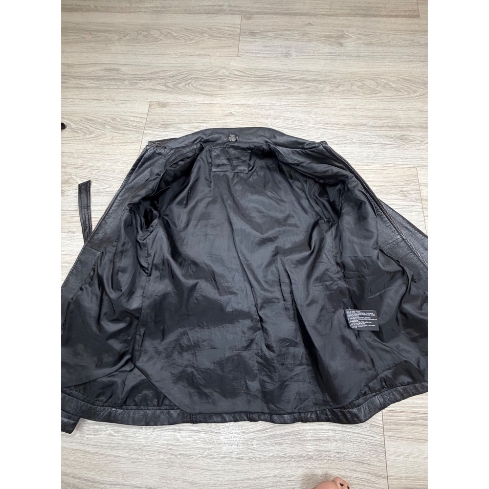 Jacqueline Ferrar Black Leather Belted Zip Up Jacket Sz Small Collared Moto Coat - Picture 4 of 9
